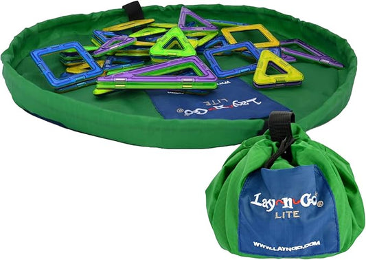 Lay-n-Go 2-in-1 Small Portable Drawstring Toys Storage Organizer and Play Mat for Room and Travel, Made for Kids and Toddlers with a Durable Patented Design