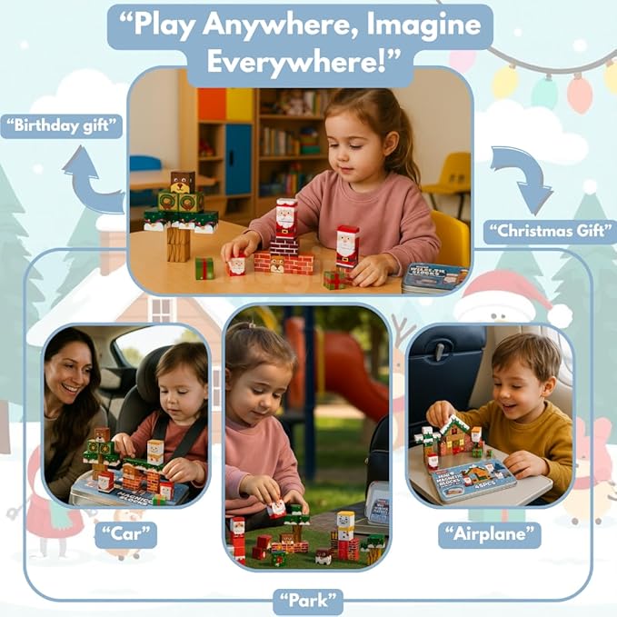 45PCS Mini Magnetic Blocks Christmas Set – Holiday STEM Building Cubes for Kids, Educational Travel Magnet Toy with Iron Box, Creative & Safe Gift for Boys & Girls Ages 3–8