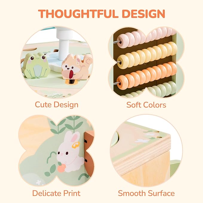 ROBUD 13-in-1 Wooden Activity Cube, Montessori Toys for 1+ Year Old Boys & Girls, Multipurpose Educational Sensory Toy for Toddlers, Educational Learning Toys, Fountain Garden Theme