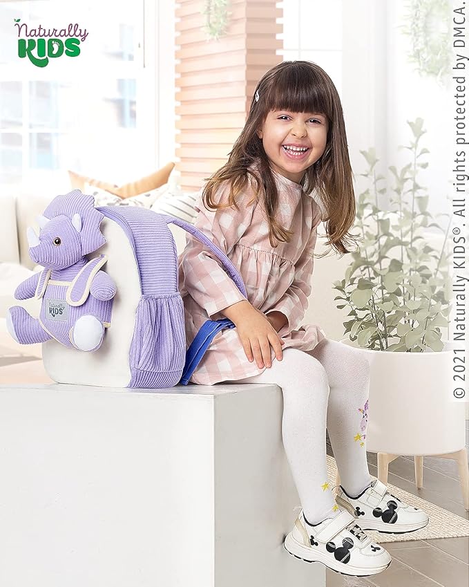 Naturally KIDS Purple Dinosaur Backpack for Girls 4-5, Triceratops Backpack, Dinosaur Gifts for 4-5 Year Old Girls
