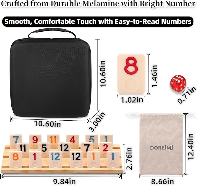 Upgraded Rummy Cube Game Set 6-8 Players with 8 Wooden Holders and 214 Rummy Tiles, Travel Family Board Game for Adults and Kids