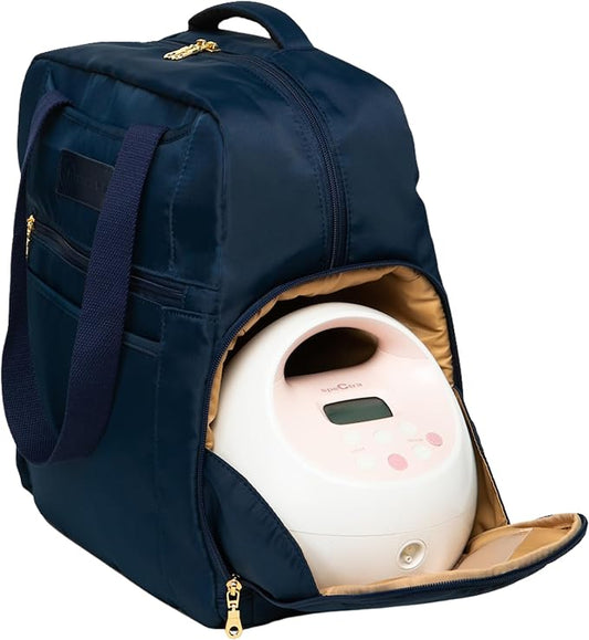 Sarah Wells Kelly Breast Pump Backpack & Tote - Insulated Pocket, Laptop Sleeve & Easy-Clean Design, Fits All Pumps, Diaper Bag for Moms (Indigo)