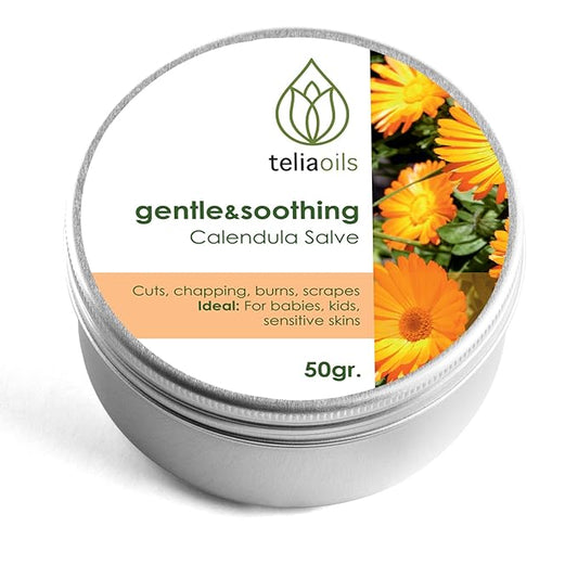 Teliaoils Calendula Salve (Marigold) For Baby Skin and Facial Use. Soothing Herbal Cream for Rashes, Irritated Skin, Dry Skin and Chapped Skin 50 Ml / 1.7 Oz