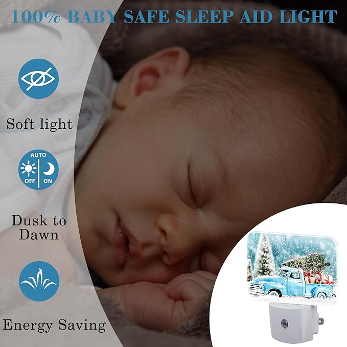 Christmas Blue Truck Night Light Plug into Wall, Christmas Tree Night Light with Dusk to Dawn Sensor for Kid Girls Boys Women Men Bedroom, Hallway, Kitchen, Bathroom, Stairs Decor