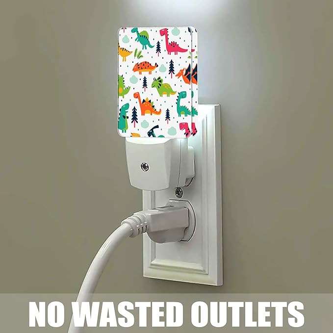 Colorful Dino Tree Night Light, Dusk to Dawn Smart Sensor Nightlight for Bedroom Bathroom Kitchen Hallway Stairs Hallway, Plug-in, Energy Efficient Decor Desk Lamp Gifts