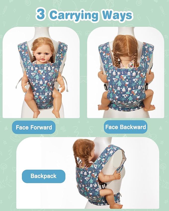 Lictin Baby Doll Carrier, Front and Back Doll Accessories Carrier for Little Girls, with Adjustable Straps for Stuffed Animal Reborn Baby Doll