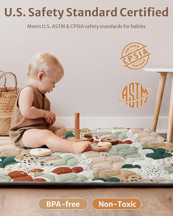 Blissful Diary Baby Play Mats for Floor, 47x47 Inch Playpen Mat, Thicker Padding Foam Playmats for Babies and Toddlers Infants, Modern Abstract
