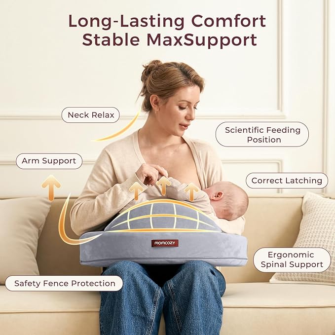 Momcozy Exclusive Memory Foam Nursing Pillow - Pioneering Safety Fence-Plus Size Breastfeeding Pillow for Ergonomic Comfort & Support-Easier and Healthier Nursing - Fit for All, Removable Cover