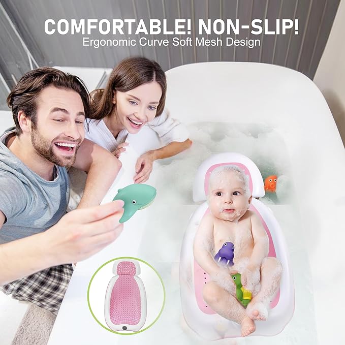 Baby Bath Support Newborn Bathtub with Thermometer,Foldable Baby Tubs for Newborns Baby Bathtub,Sink Baby Bath Tub for Newborn Tub Infant Bathtub Baby Bather,Baby Tub Baby Bath Essential (Pink White)