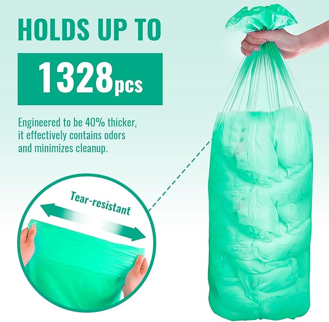Diaper Bucket Replacement Bags, 2 Rolls Extra Thick, Leak-Proof &Odor Blocking, For Adult Diaper Systems, Diaper Pails, Toilet &Yard Waste, Thickened Diaper Pail Refill Bags Hold Up to 1328 Diapers