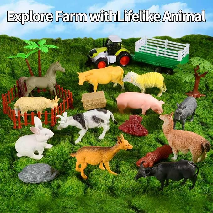 Farm Playset Farm Animal Figures with Tractor Toy for Kids 3-5 Learning Toys for Toddlers 3-8 Years Old Girl Boys Birthday Gift