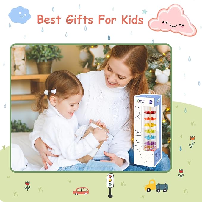 LOOIKOOS Rainmaker - 7 inch Wooden Rain Stick Montessori Toys for Babies 6-12 Months,Baby Rattle Shaker Sensory Developmental Toy,Raindrops Musical Instrument Baby Musical Toys for Baby 6 7 8 9