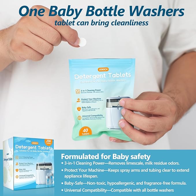 200Pcs Detergent Washing Tablets for Momcozy,Deep Cleaning Baby Brezza Bottle Washer,Compatible with All Brands Baby Bottle Washers