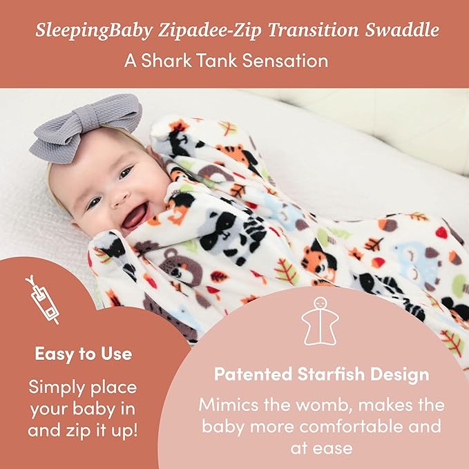 SleepingBaby Fleece Zipadee-Zip Transition Swaddle and Snuggle Strap Bundle - Roomy Baby Swaddle Blanket with Zipper Convenience and Wearable Blanket Accessory, Fleece Basil, Small (4-8 Month)