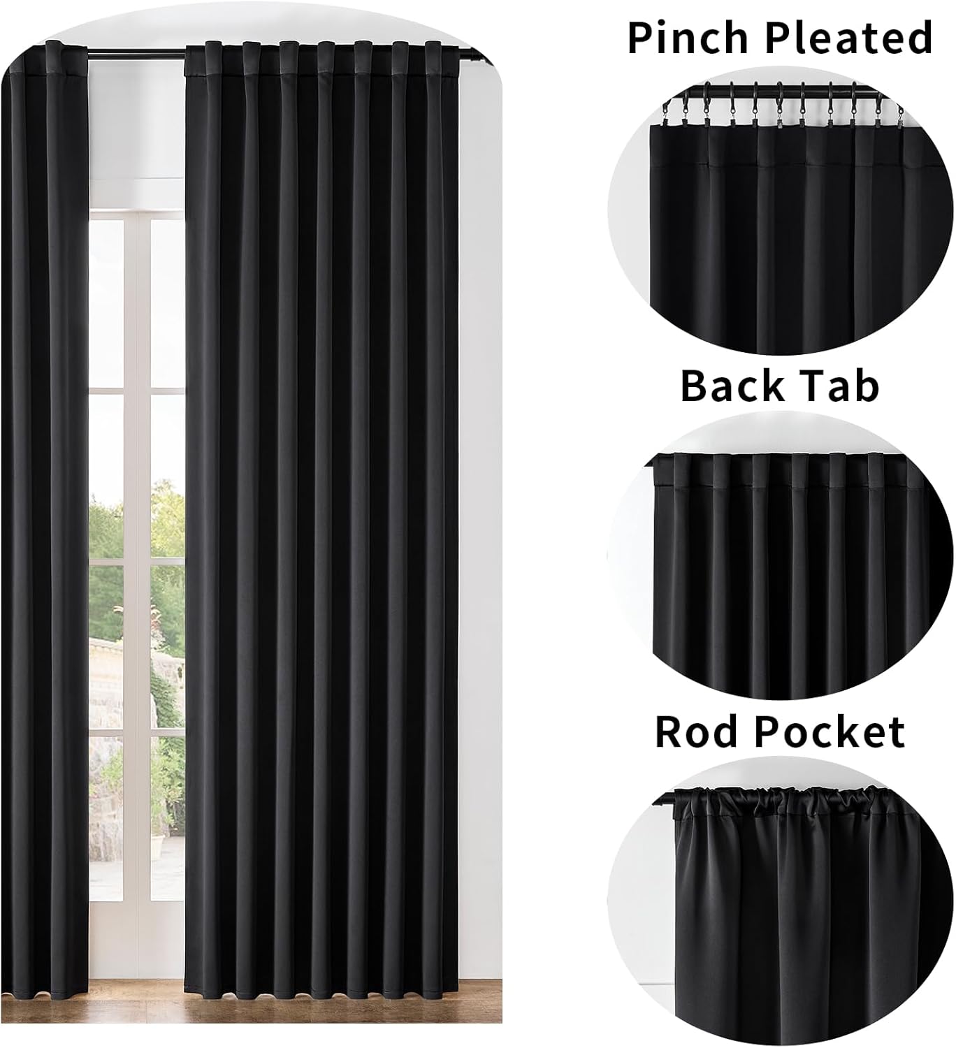 Joydeco Custom Blackout Curtains for Bedroom, 1 Panel Room Darkening Curtains & Drapes for Living Room Window Rod Pocket Back Tab (Custom Size,Black)