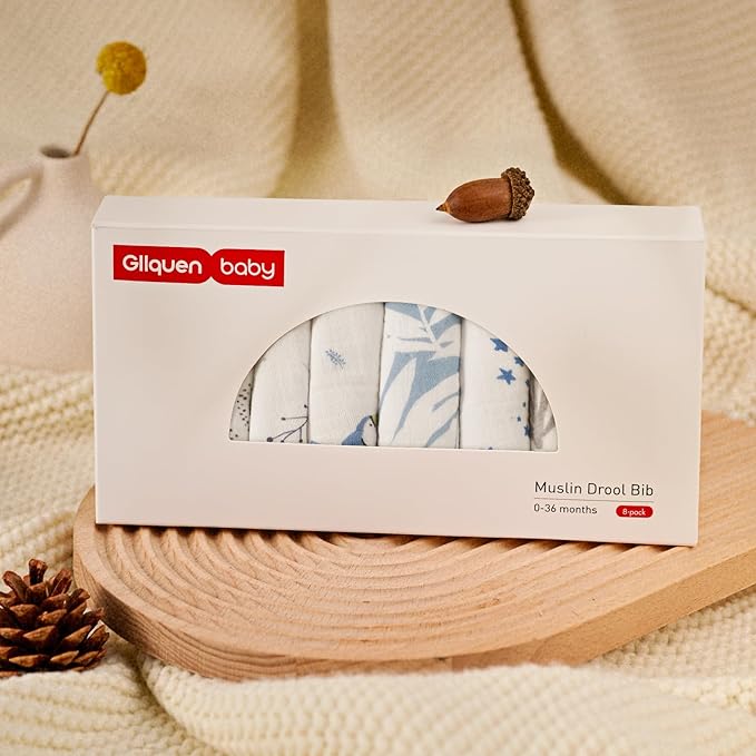 GLLQUEN BABY Muslin Drool Bibs for Boys Girls 8 Pack, Adjustable Baby Bibs for Drooling and Teething, Soft Cotton Baby Bandana Bib for Newborn Feeding Essentials (Toucan)