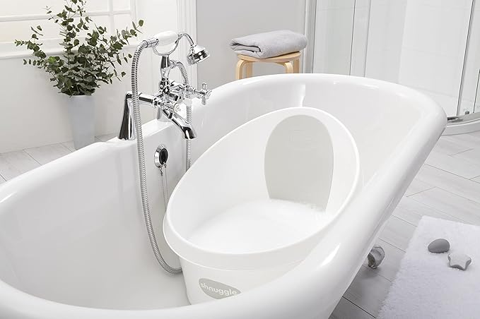 Toddler Bath Tub | Larger Bath for Bigger Kids at Bathtime | Includes Warm and Soft Foam backrest | Grippy Anti-Slip Surface | Includes Easy Drain Bath Plug | White & Grey