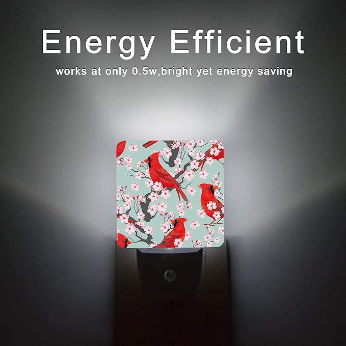 Red Cardinal Night Light,Blooming Cherry Night Lights Plug into Wall for Boys Girls, Led Lights Indoor Home Decor 0.5W Nightlight Sleep Friendly
