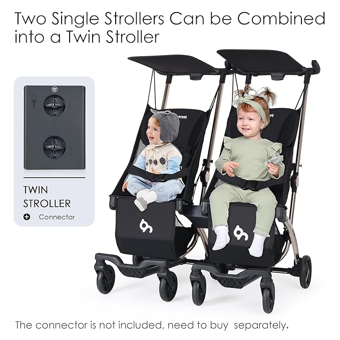 Beberoad Love R1 Auto-Folding Ultra Lightweight Travel Stroller for Airplane, Small Compact Strollers for Babies and Toddlers Aged 6-36 Months, Only 11.5 lbs, Can Combine into a Double Stroller, Black