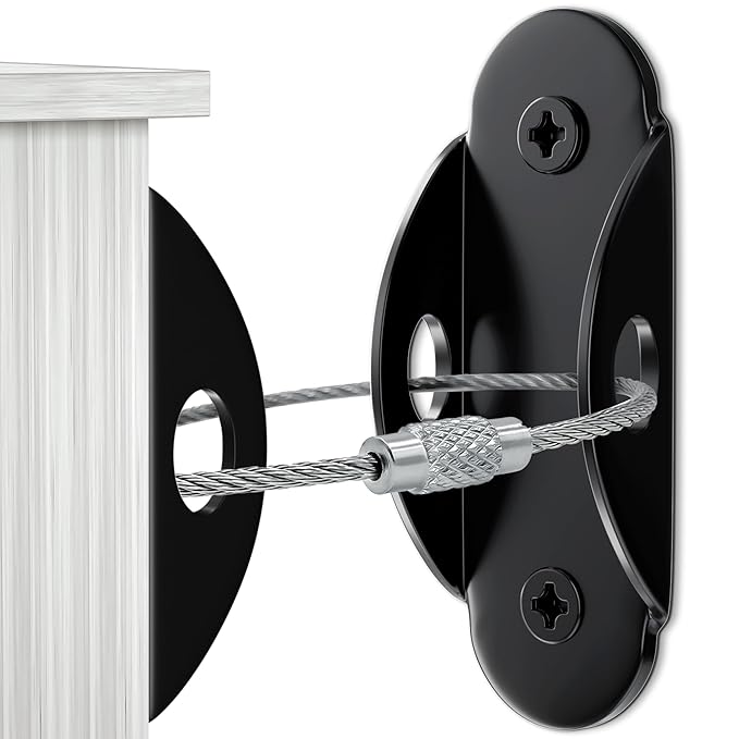 10 Pack Furniture Wall Anchors for Baby Proofing, Anti Tip Furniture Anchors, Secure 400 Pound Furniture, Dresser, Bookcase to Wall Prevent Falling, Earthquake Straps for Child Safety (Black)