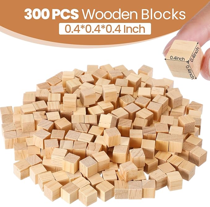 Barydat 300 Pcs 0.4 in Wooden Cubes, Unfinished Blocks for Crafting Plain Wooden Block for Craft Cube Natural Craft Wood Crafting DIY Project Baby Showers
