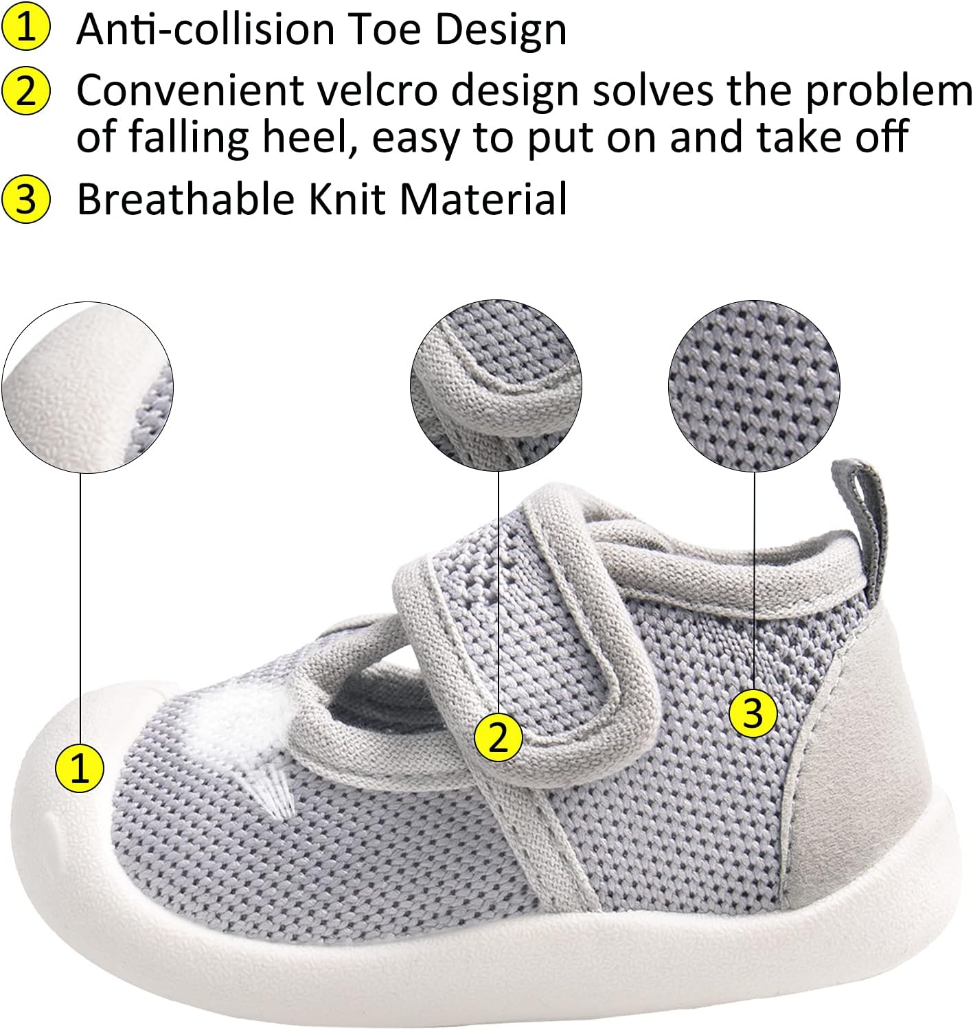 Baby First-Walking Shoes 1-4 Years Kid Shoes Trainers Toddler Infant Boys Girls Soft Sole Non Slip Cotton Canvas Mesh Breathable Lightweight TPR Material Slip-on Sneakers Outdoor