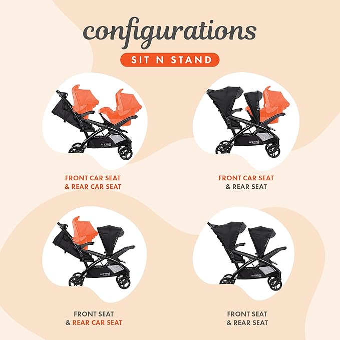 Baby Trend Double Stroller with 2 EZ-Lift Plus Infant Car Seats, Sit N' Stand, Stormy - Portable and Lightweight Stroller Duo and Car Seat Travel System Tandem