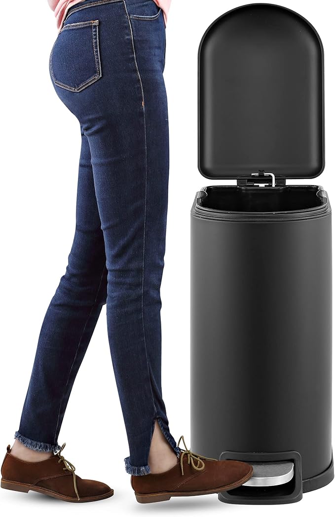 happimess HPM1010B Roland 10.6-Gallon Step-Open Trash Can with Soft-Close Lid, Modern, Minimalistic, Fingerprint Proof for Home, Kitchen, Laundry Room, Office, Bedroom, Bathroom, Black
