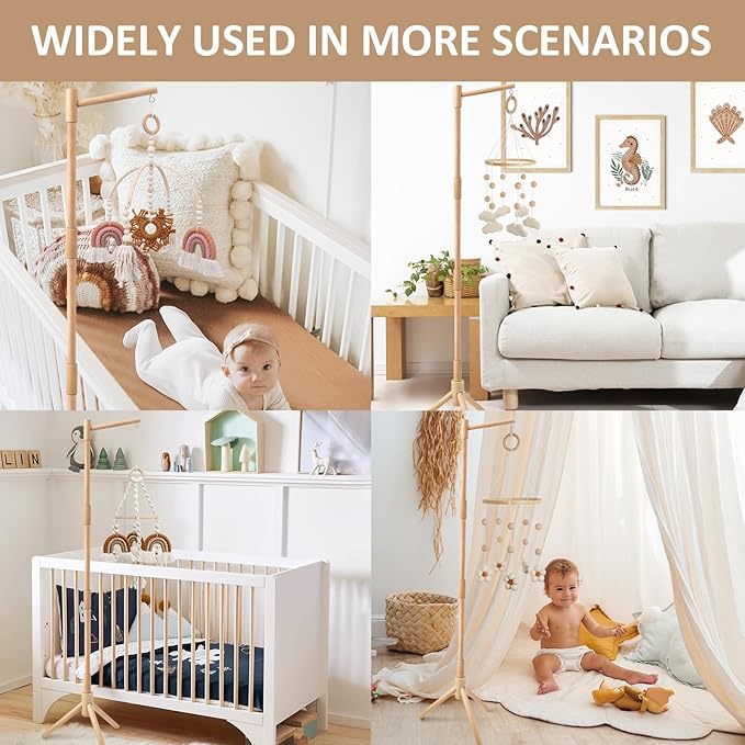 Floor-Standing Crib Mobile Arm - 61.4 Inch Wooden Mobile Arm for Crib - Movable Baby Mobile Hanger with Strong Anti-Dumping Attachment - 100% Beech Wood - Easy Assembly - Nursery Decor
