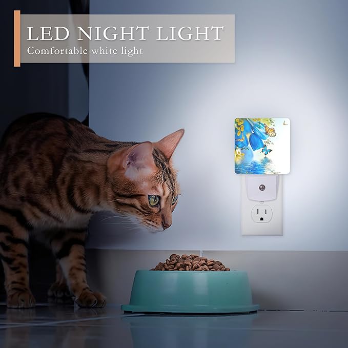 Night Light for Kids,Blue Tulips and Butterfly LED Night Light Plug into Wall with Dusk to Dawn Sensor for Girls Boys Room Decor,Hallway,Kitchen,Bathroom,Nursery,Stairs