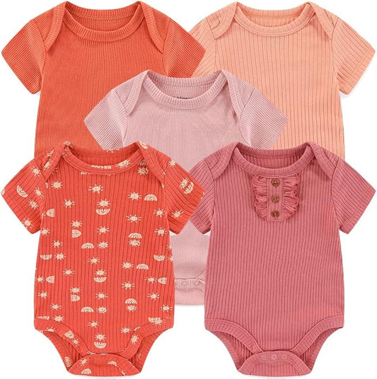 Kiddiezoom Newborn Baby Unisex Cotton One-Piece Bodysuits Baby Gift 5-Pack Baby Clothes