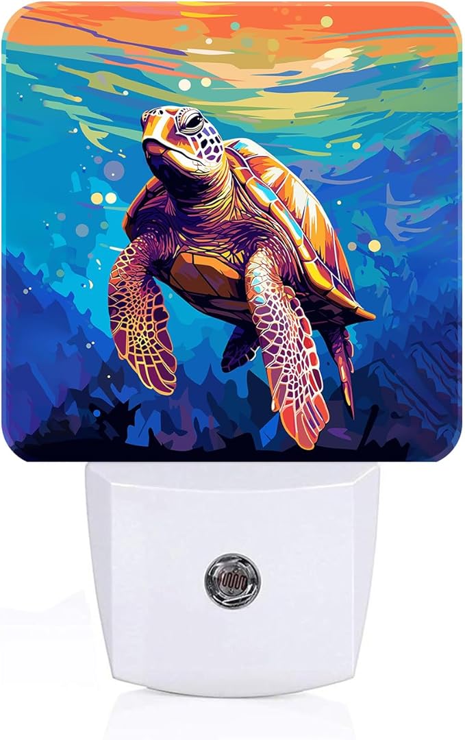 Watercolor Wild Turtle Night Light,Plug-in Nightlights Auto Sensor Night Lamp Dusk to Dawn Lamp Home Decor for Nursery Children Girls Boys