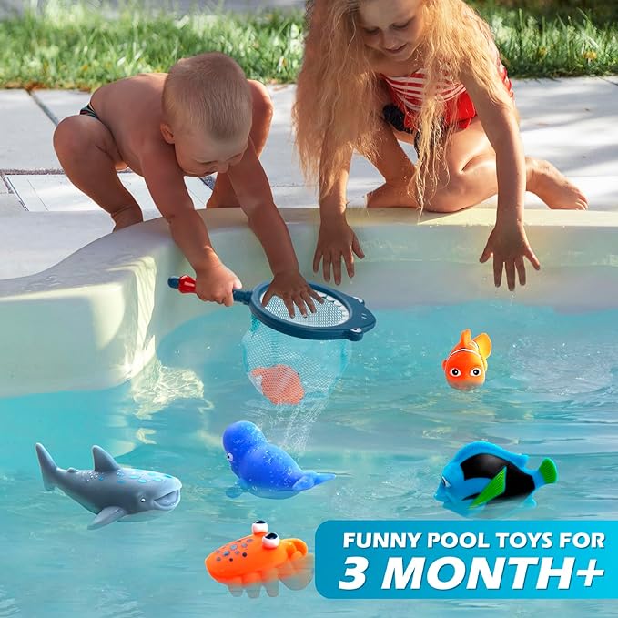 No Hole Mold Free Bath Toys for Toddlers 1-3, Water Toys for 6-12 Months Infants with Storage Bag, Baby Shark Toys for Pool, Bathtub, Beach, Shower, Tub, Kids Boys Girls
