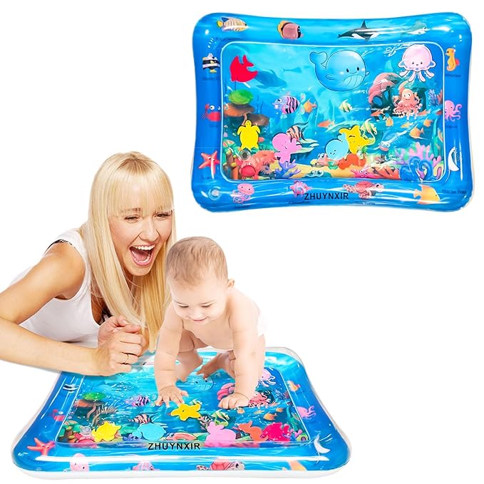 ZHUYNXIR Infant Play mat, Inflatable Play Mat Water Cushion Baby Water mat, Fun Early Development Activity Play Center for Newborn (27.5x20 in)