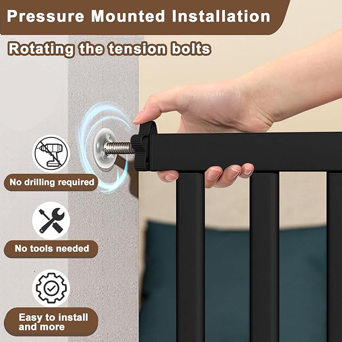 41" Extra Tall Baby Gate for Big Dog No Jumping Over, 30-32.6" Wide Pet Safety Gate Indoor for Doorways No Drilling,Auto Close Child Puppy Gates for Stairways Pressure Mounted (Black)
