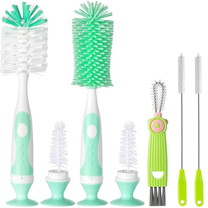 5-in-1 Baby Bottle Brush Set, Bottle Brush for Baby, Bottle Cleaner Brush Set, Including Nylon and Silicone Bottle Brush, Bottle Cap Brush, Straw Brush, Nipple Brush, BPA-Free (Green)