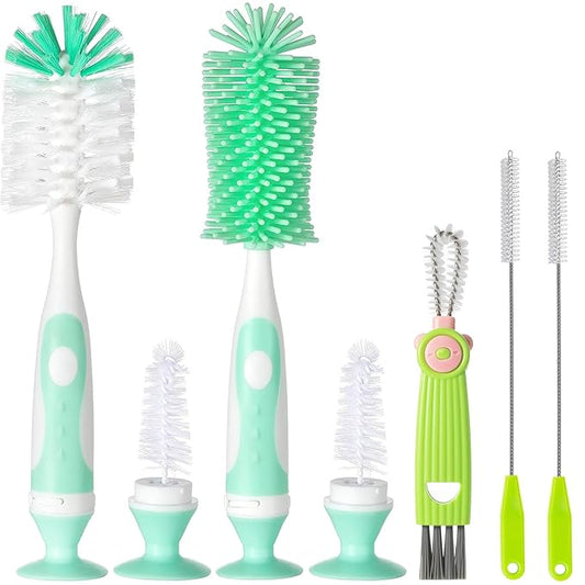 5-in-1 Baby Bottle Brush Set, Bottle Brush for Baby, Bottle Cleaner Brush Set, Including Nylon and Silicone Bottle Brush, Bottle Cap Brush, Straw Brush, Nipple Brush, BPA-Free (Green)