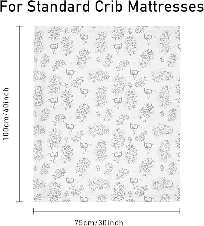 Baby Blankets for Girls Soft Plush Nursery Minky Blanket Neutral with Print Pink Forest Elephant and Cozy Raised Dotted Fleece Backing, 30 x 40 Inch Double Layer Bed Throws
