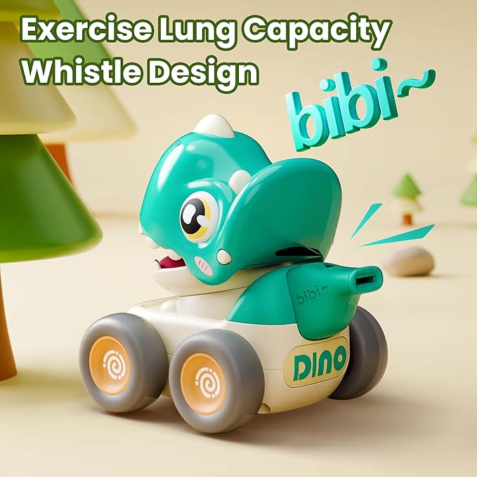 iPlay, iLearn Dinosaur Press to Go Car Toys for Toddlers 1-3, Baby Dinos Racing Cars, Infant Play Whistle Vehicle Set, Push Go Friction Car for 6-9-12-18 Month, 1-2 Years Old Boys 1st Birthday Gift