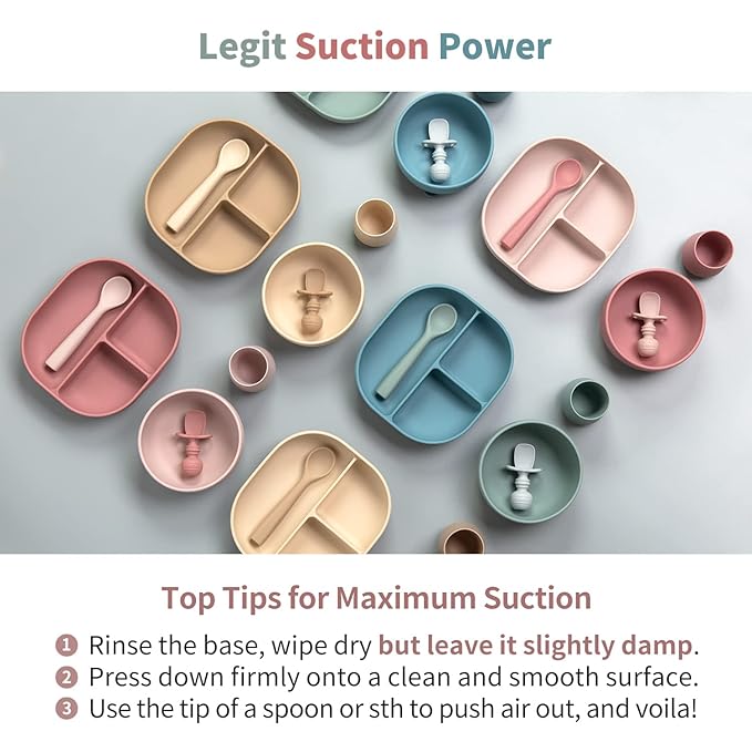 SAMiGO Silicone Baby Feeding Set, Baby Led Weaning Supplies, Suction Bowl Plate Bib Cup Self Feeding Spoons, Solid Food Eating Essentials, First Stage Utensils, 6+ Months