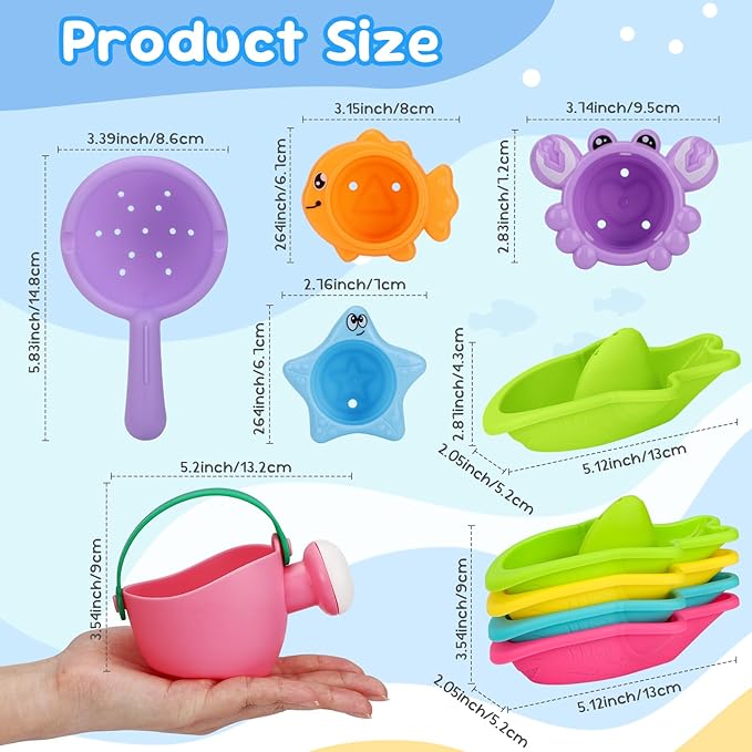 Fajiabao Baby Bath Toys for Kids Ages 1-3 Toddler Bath Toys Mold Free for 12+ Months Bathtub Beach Sand Pool Water Table Toys for 1 2 3 4 5 6 Years Old Boys Christmas Birthday Gifts (9 PCS)