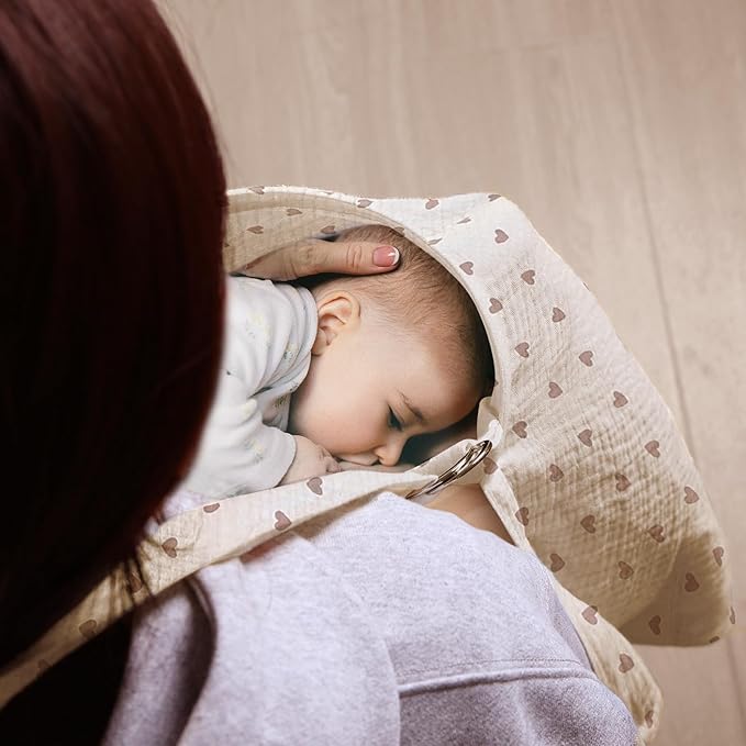 Nursing Covers for Breastfeeding - Breathable Baby Breastfeeding Cover with Arch Neckline, Adjustable Privacy Nursing Covers for Women, Brown Heart