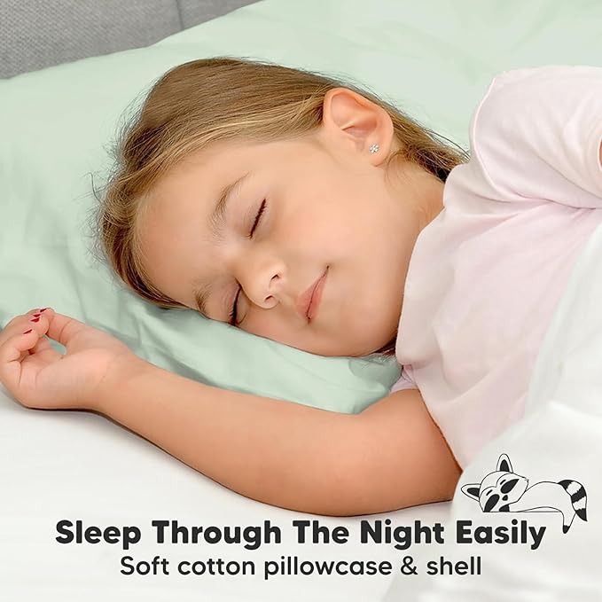 Toddler Pillow with Pillowcase - 13x18 My Little Dreamy Kids Travel Bed Pillows for Sleeping, Organic Cotton Small Pillowcase, Soft & Breathable, Machine Washable, Toddlers 2-5 Years Old (Sage)