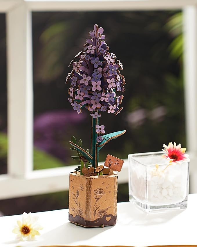 3D Flower Wooden Puzzles for Adults-Lilac, DIY Wooden Flowers Model Kit Building Set Crafts for Adults to Build, Botanical Collection/Ideal Creative Gift Ideas/Housewarming (154PCS)