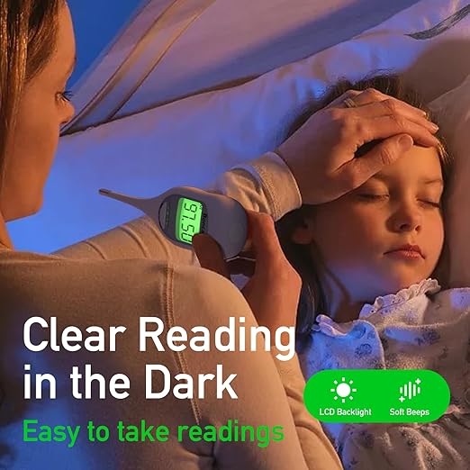 Boncare 9 Seconds Digital Basal Thermometer - Accurate Oral & Rectal Thermometer for Adults & Kids, Fever Alarm, Large Display (White)