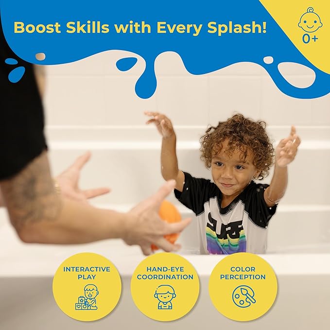SplashEZ Baby Sports Bath Toys | Mold Free Bath Toys for Kids & Toddlers with No Hole for Water | Balls Set Ideal Size for Little Hands | Safe, Durable for Baby Tub Pool Fun for Boys Girls Ages 0 & Up