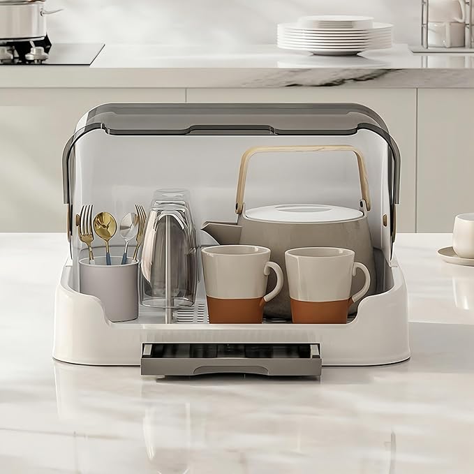 Baby Bottle Drying Rack Storage, Nursing Bottle Storage Box Organizer with Cover, Portable Kitchen Cabinet Organizer, Durable countertop Dryer (Grey)