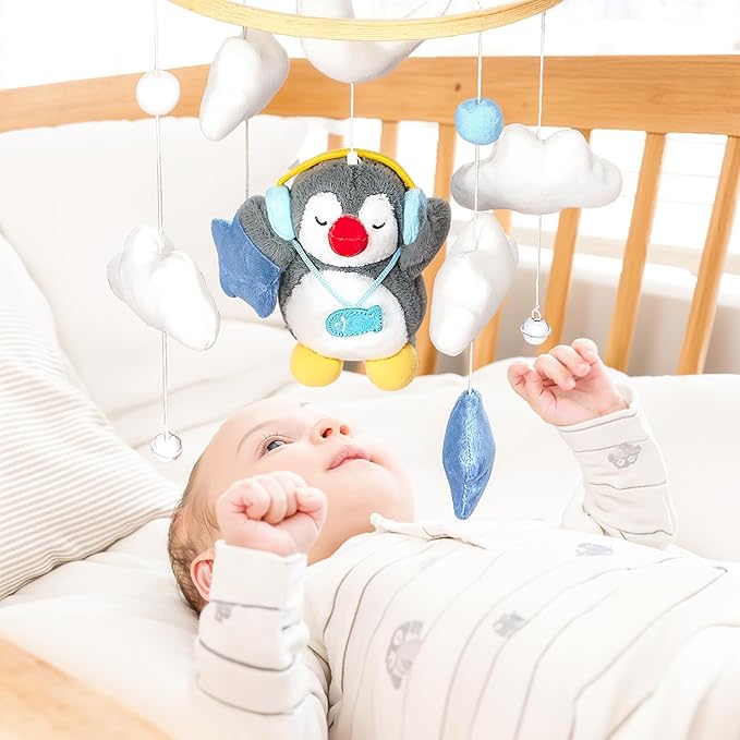 Baby Crib Mobile - Penguin Mobile for Crib, Handmade Furry Nursery for Boys and Girls, Baby Bassinet Mobile Toy - Shower Set for Infant Bedroom Hanging Decoration