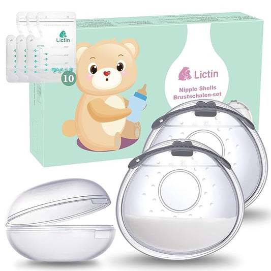 Lictin Breast Shell Breastmilk Collector for Breastfeeding-2 Pcs Silicone Breast Pad Nursing Cup Milk Saver for Nursing Moms Protect Sore Nipples Soft and Reusable with Box
