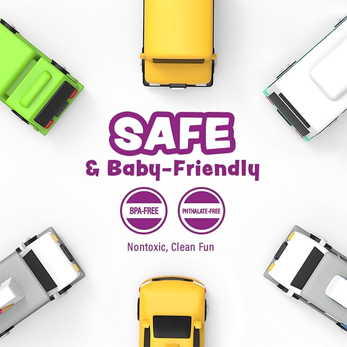 Tub Works® Vehicles™ Bath Cars Mold Free Bath Toys, 6 Pack | Sealed, No Hole Bath Toys Design Keeps Moisture Out | Soft, Squeezable & Float on Water | Fun Baby & Toddler Bath Toys | City Car Bath Toys